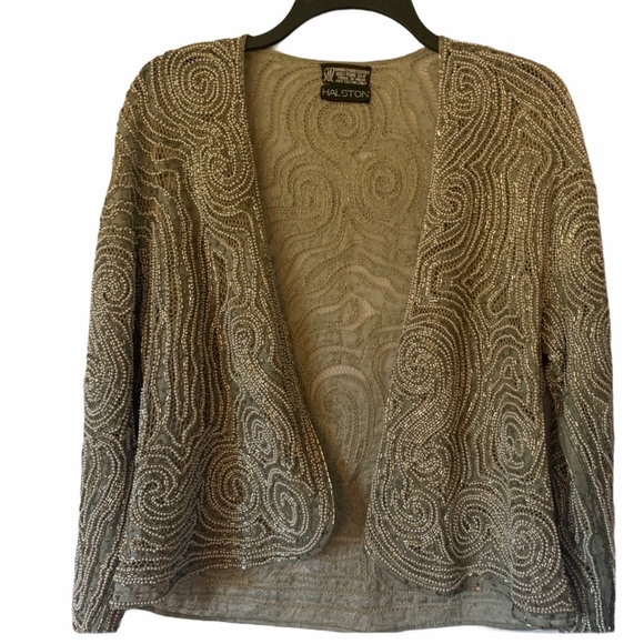 Halston Vintage Silk Hand Beaded Bugle jacket very Rare - Picture 6 of 16